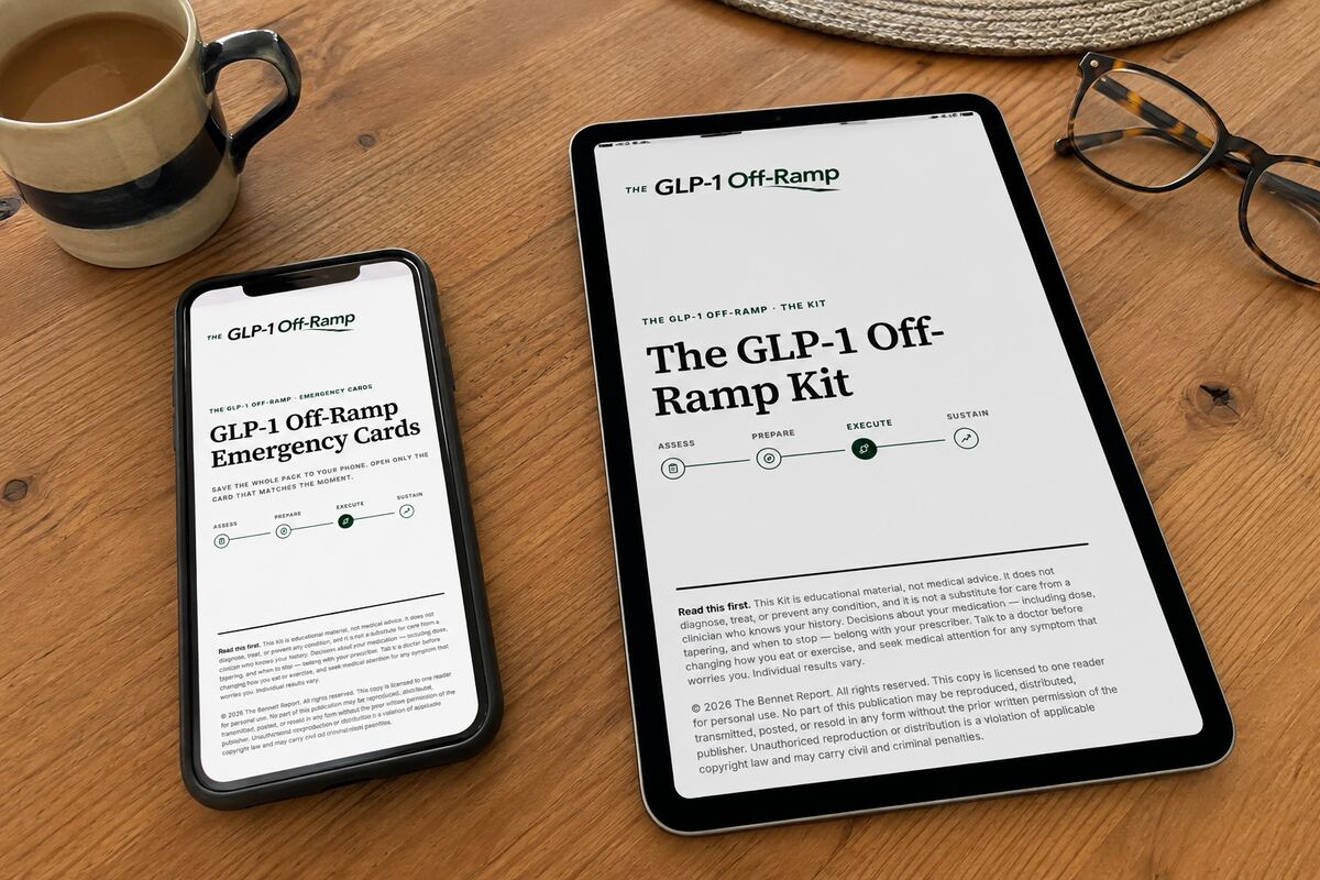 The complete GLP-1 Off-Ramp Kit on tablet and phone screens.