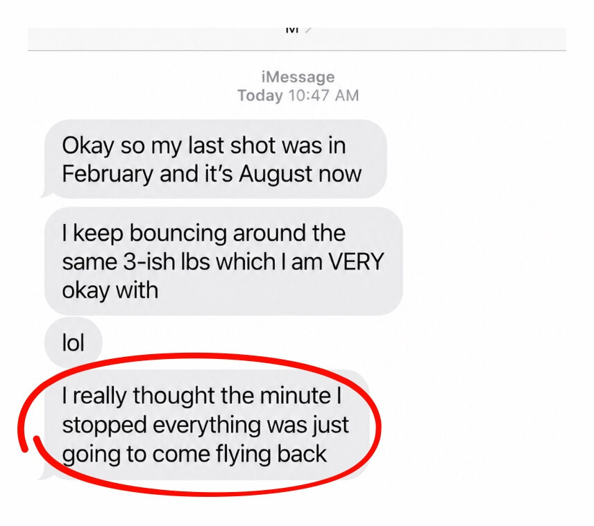 Customer message about maintaining within the same three-pound range.